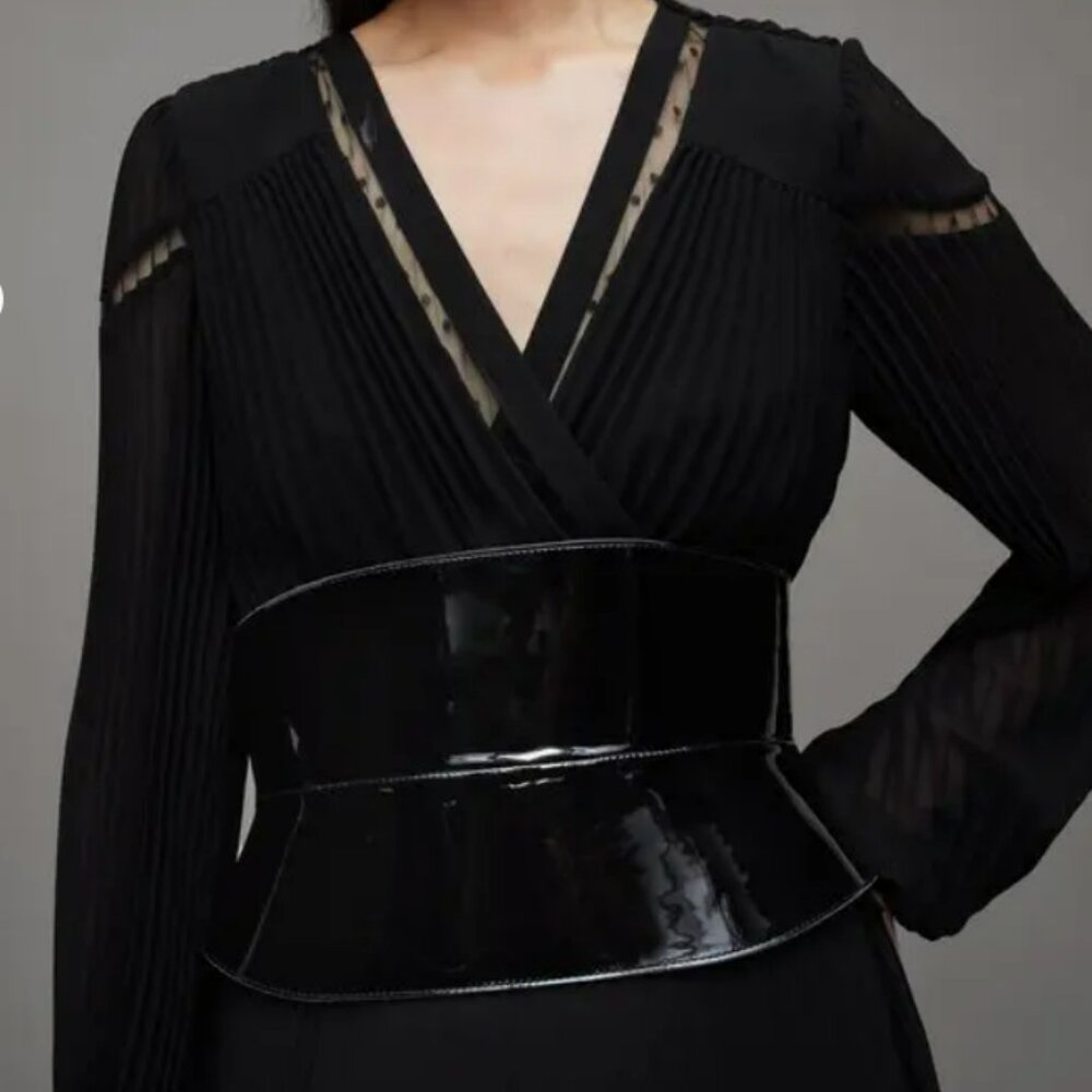 All Saints Oakley Patent Leather Corset Belt, L, NWT's - Picture 2 of 6